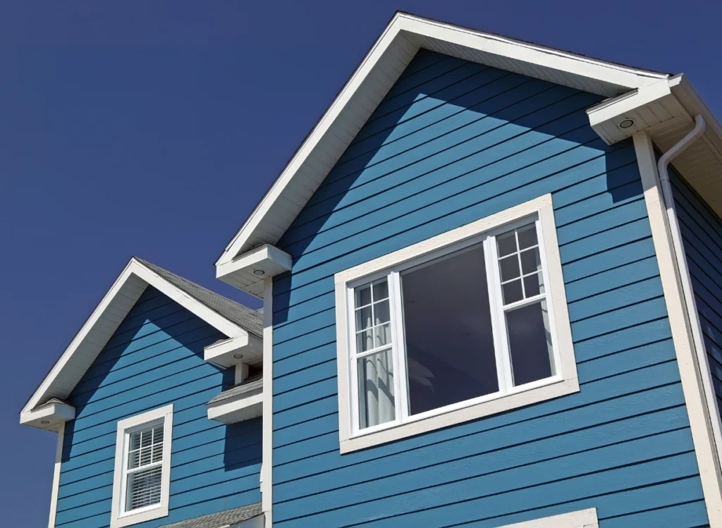 closeup of a facade of a blue house raleigh nc